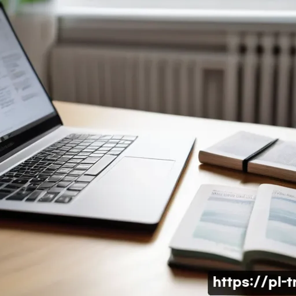 통역사 온라인 강의 추천 - A modern home office setup for an online translation course student in Poland, featuring a sleek lap...