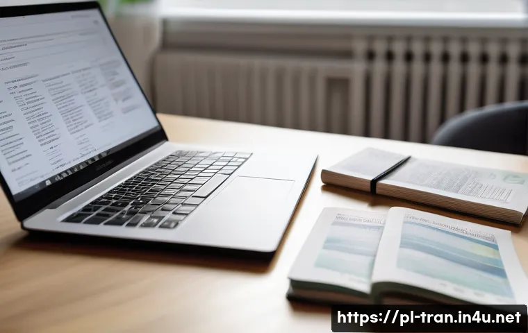 통역사 온라인 강의 추천 - A modern home office setup for an online translation course student in Poland, featuring a sleek lap...