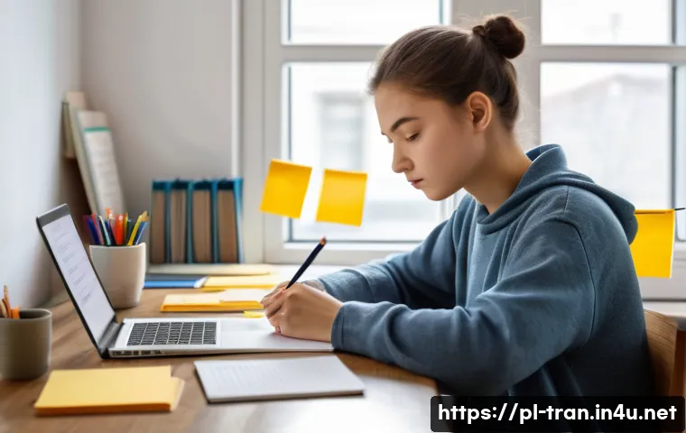 통역사 시험 준비 시작 시기 - A focused young Polish student sitting at a tidy desk in a cozy, well-lit study room, surrounded by ...